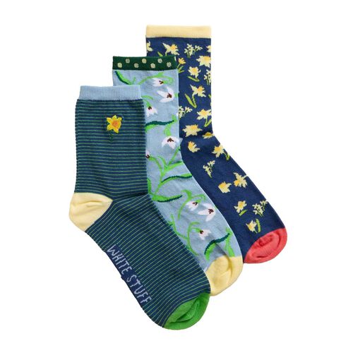 White Stuff 3Pk Spring Floral Ankle Socks